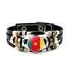 Factory National Country Flag Design Bracelet Crystal Bead Snap Button Sports National Team Jewelry Gift Leather Wrap Bracelet