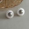 Round pearl micro-inlaid zircon stud earrings gorgeous court niche simple light luxury high-end versatile retro earrings