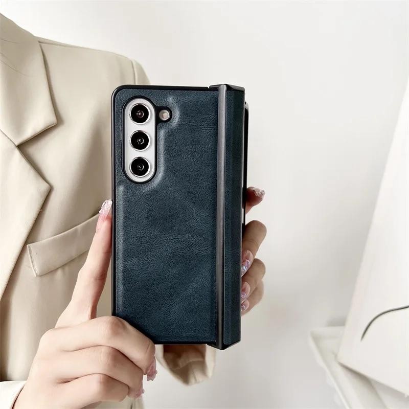 Matte Luxury Soft Leather Folding Hingle Shockproof Protection for Samsung Galaxy Z Fold 6 5 4 3 Case Back Cover Phone Accessory