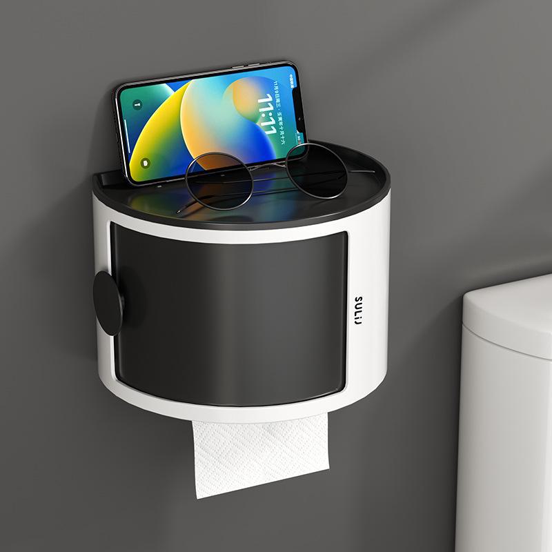 Vanntett veggmontert toalettpapirholder med stansfri oppbevaring