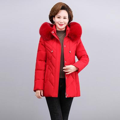 Kurzer Wintermantel für Damen mit Baumwollfutter und großem Pelzkragen, Baumwolljacke für Mittelalte und Ältere, lockere Baumwolljacke, warmer Mantel