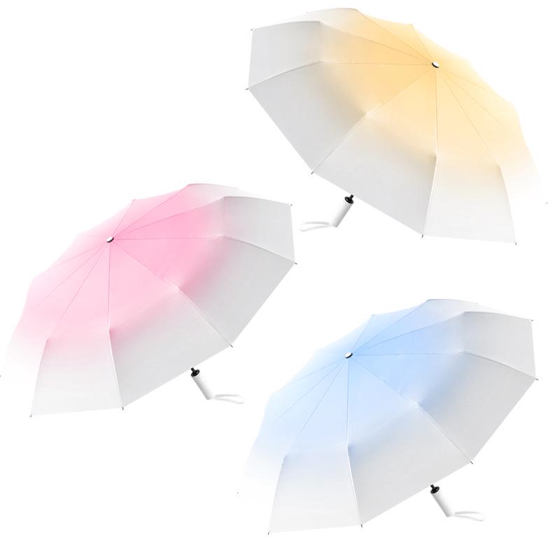 12-Rib Automatic Folding Gradient Sun & Rain Umbrella, Black Glue Anti-UV Protection