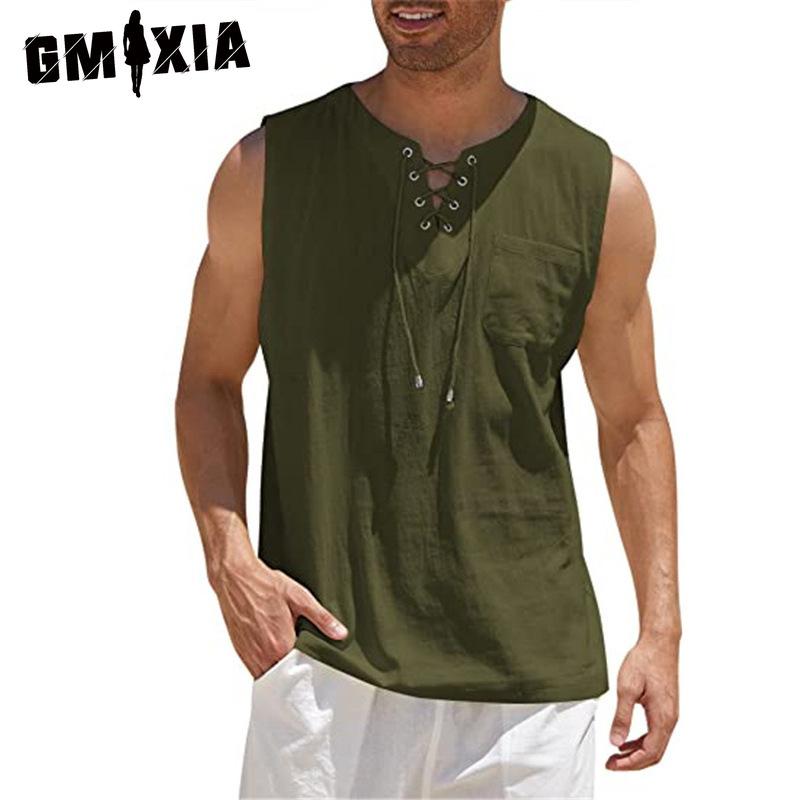 GMXIA Cotton Sleeveless T-shirt Men's Fashion Loose Shirt Printed Compassionate Shirt