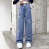 Bestickte Wide-Leg Jeans für Mädchen für Frühling & Herbst - Gerader & Lockerer Schnitt für Kleine & Ältere Mädchen