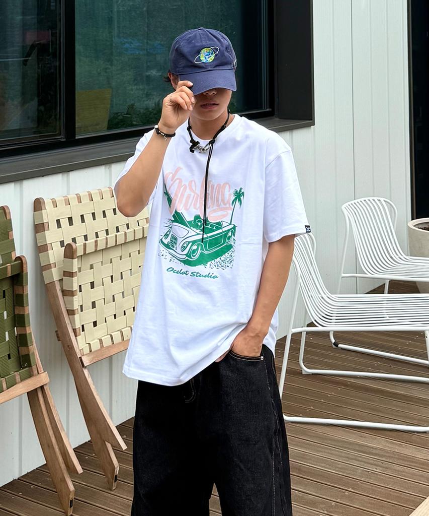 Osillos C97 Surfing Car Oversized Short Sleeve T-Shirt_White