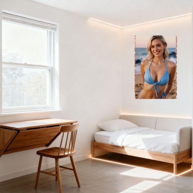 Sexy Blonde Woman Sunset Beach Scene Vintage Tin Sign Rustic Framed Metal Poster for Home Wall Decor