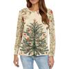 Women's Fashion Casual Slit Hem Round Neck Long Sleeve Loose Christmas Printed T-Shirt Ladies Top