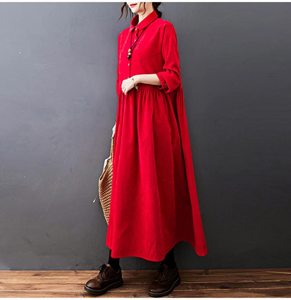 Corduroy Shirt Loose Long Maxi Plus Solid with Pockets 8 [YYQ-SHOP] Women's Dress, Fit, Sleeves, Length, Spring, Autumn, Winter, Sizes, A-Line,