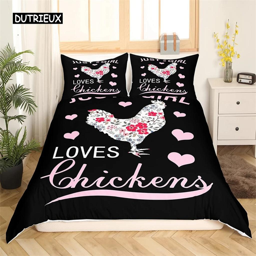 Set de lenjerie de pat cu pui, Queen Farmhouse, animale, pilotă, husă, găină, cocoș, pui, cuvertură, pentru fete, adolescenți, femei, dormitor, decor