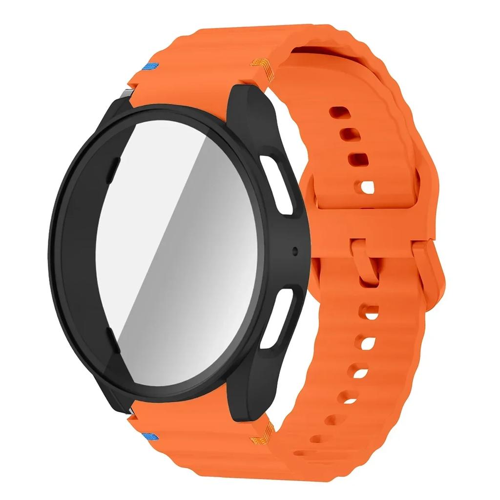 Pouzdro+Řemínek pro Samsung Galaxy Watch 7 6 5 4 40mm 44mm Silikonový Náramek Pásek Tvrzené Sklo Ochranná Fólie na Displej Nárazník Kryt