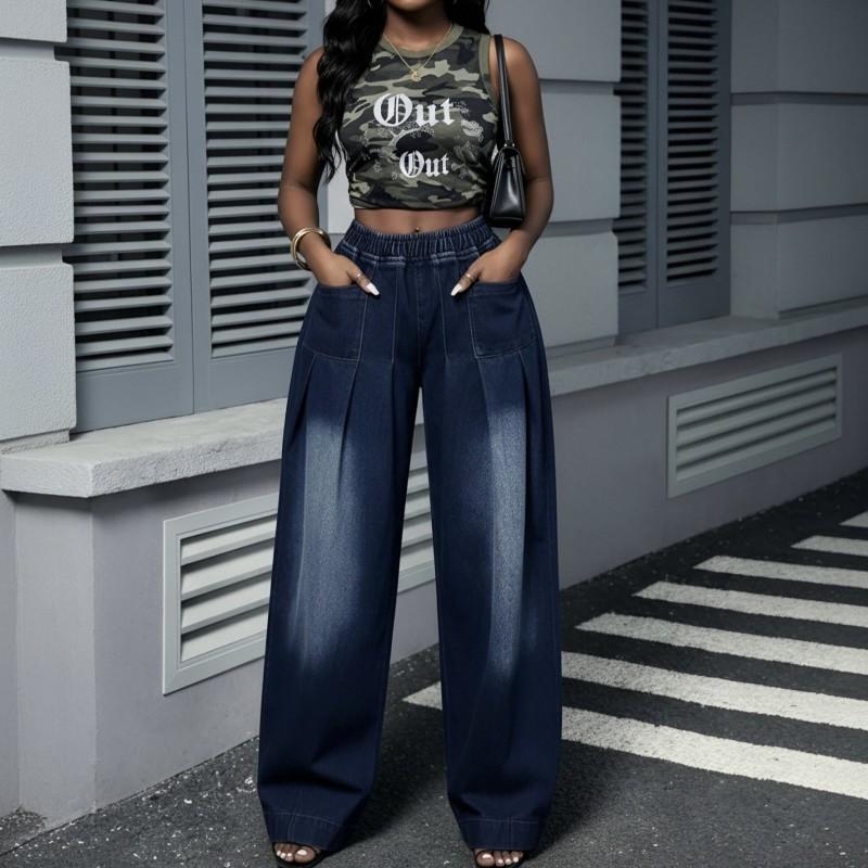 Womens Wide Leg Straight Cut Jeans 2026 Fall Loose Fit High Waist Denim Pants Curvy Plus Size