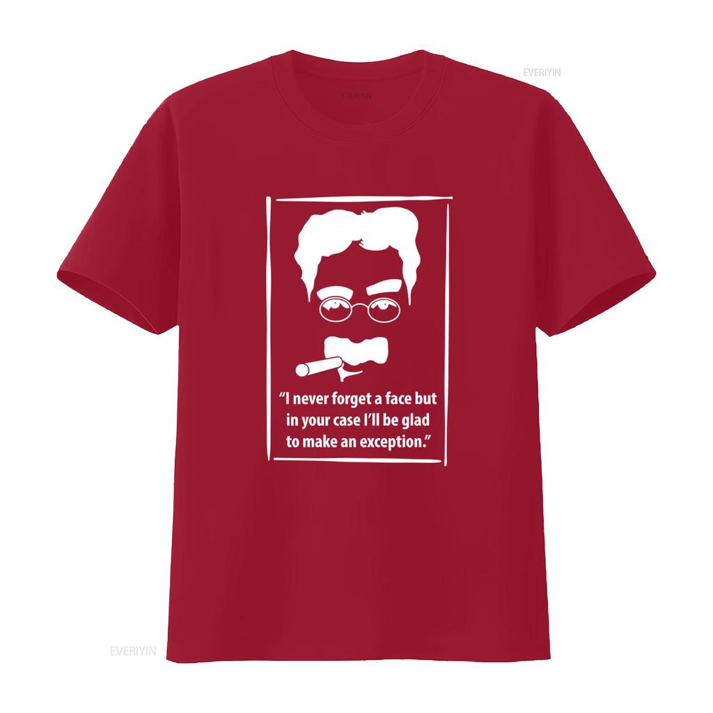 Groucho Marx Inspired Mens T Shirt with Never Forget a Face Quote Unique Design for Humor Lovers Vintage Washed Stylish