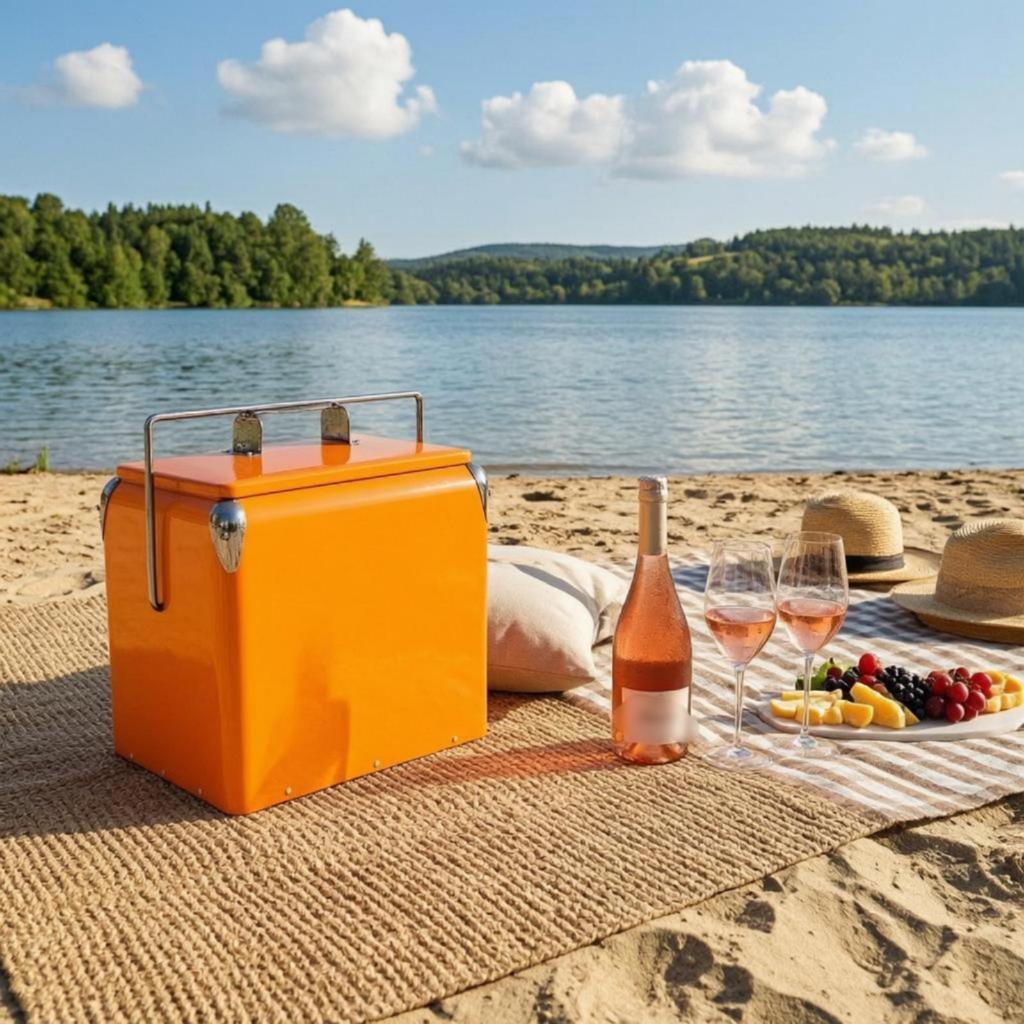 Portable 13L Outdoor Insulated Cooler Hard Metal Ice Box Thermal Chest