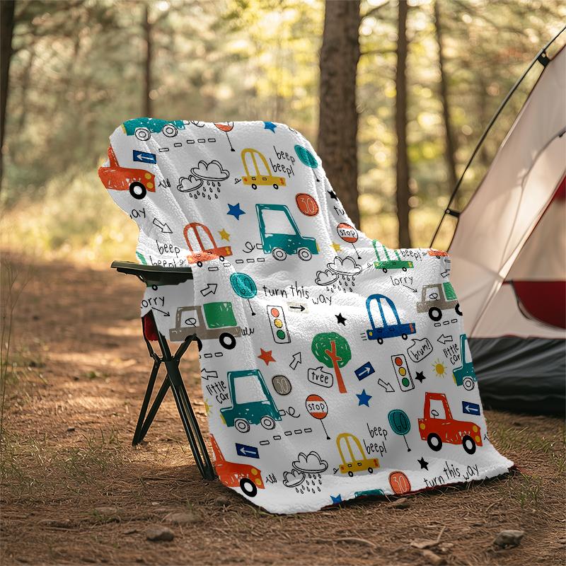 Cute Cars Theme Printed Blanket - Perfect for Couch, Bed, Travel & Outdoor Use | Machine Washable, Cozy & Durable.