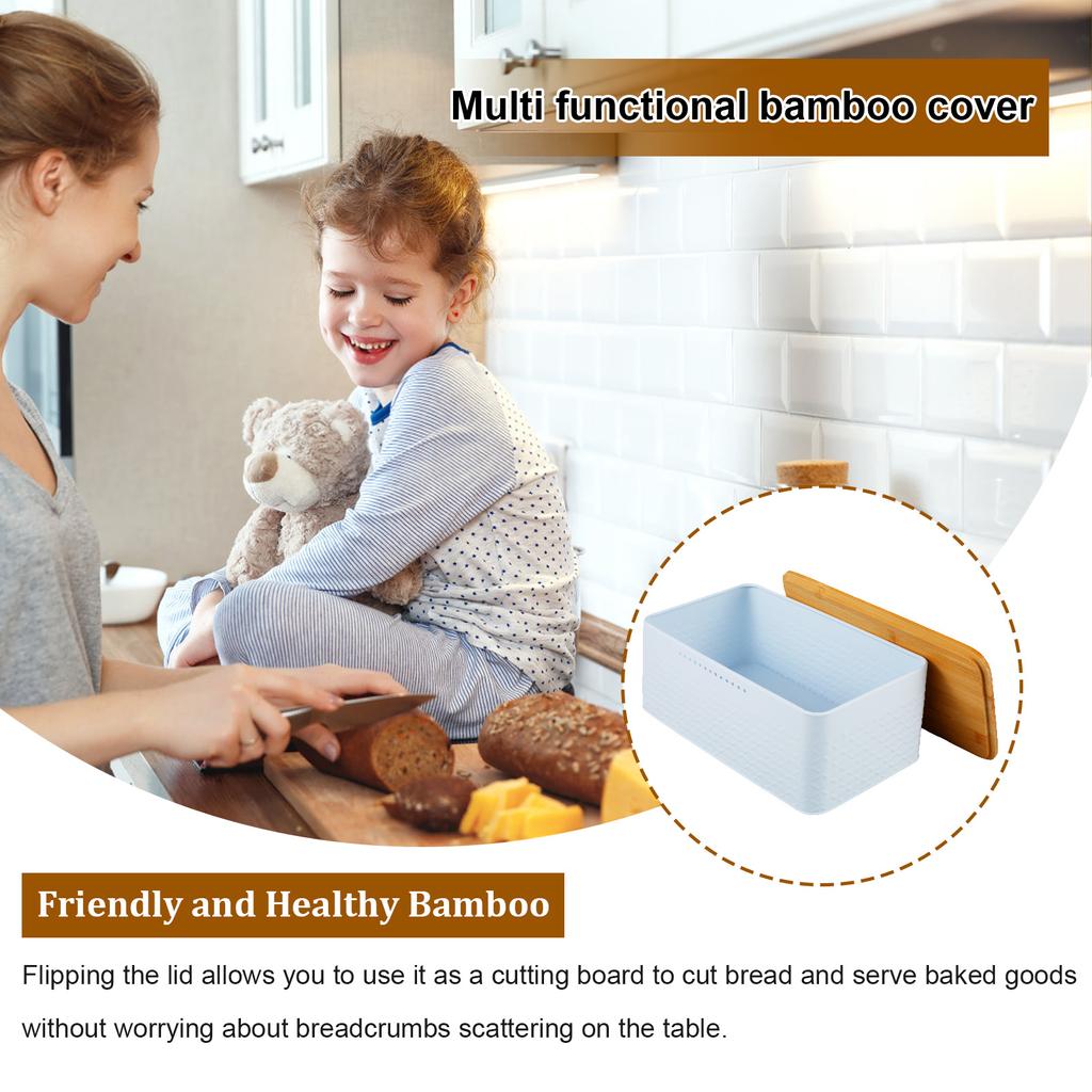 Bread Box with Bamboo Lid Metal Bread Bin Kitchen Reusable Breathable Bread Storage Container Dessert Snack Food Box for Home