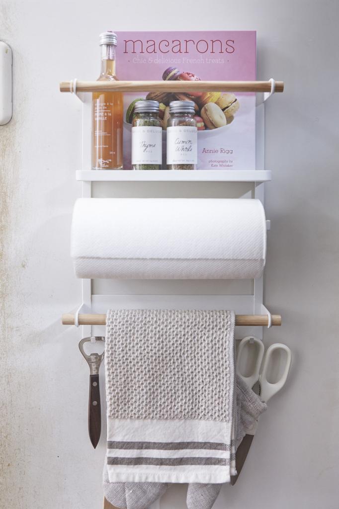 Yamazaki Jitsugyo Magnetic Refrigerator Side x x Tosca Kitchen Paper Holder 2901 Rack, White, Approx. W27.5 D7.5 H34cm;
