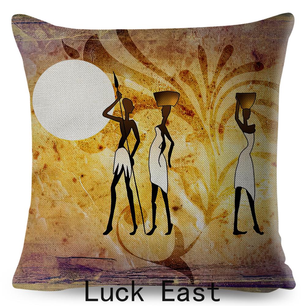 Retro African Cushion Cover Abstract Human Figure Design Warm Tone Soft Polyester Bedroom Decor Throw Pillow Case