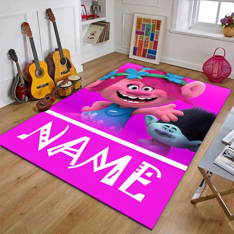 Custom Trolls Mat Personalized Name, Polyester Washable Indoor Entryway Rug, Gift for Christmas, Easter, Thanksgiving Day