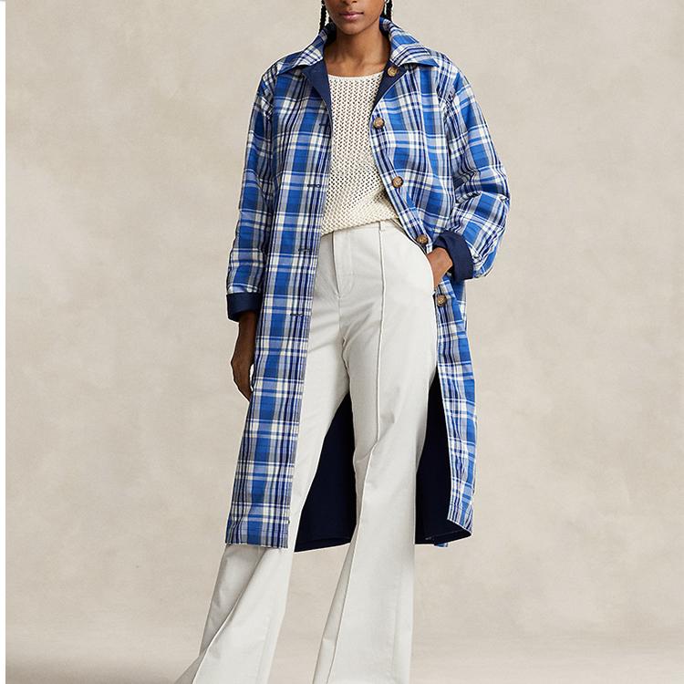Polo Ralph Lauren Solid Color Reversible Mid-Length Cotton Coat Women coats Blue WMPOOTWN2820224-999