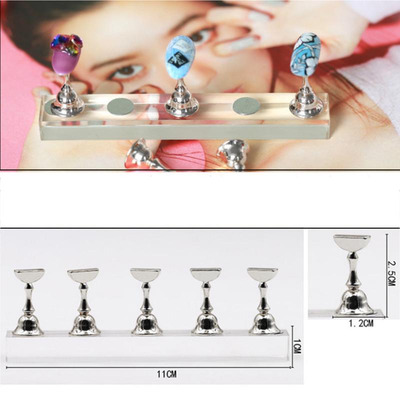 1Set False Nail Tips Practice Trainning Display Stand Holder Base Alloy Crystal Nail Art Polish Display Manicure Tools