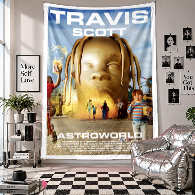 Nástěnná tapisérieTravis Scott Umění Závěsná látka Dekorativní kryt pozadí pro dekoraci místnosti