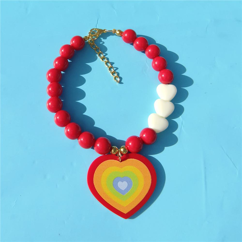 

Pet collar cat dog pearl necklace rainbow macaron dopamine love XL 35-40CM червоний