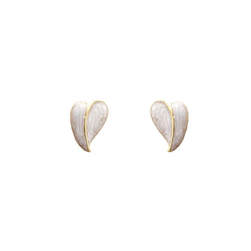 Enamel Heart White Yellow Color Stud Earrings For Women Girl Wedding Jewelry Lady Temperament Earrings