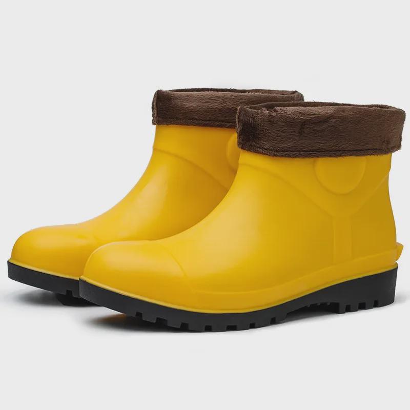 Men's Yellow Rain Boots: Mid To High Tube, Steel Toe, Anti-Smash, Anti-Puncture, Acid and Oil Resistant.