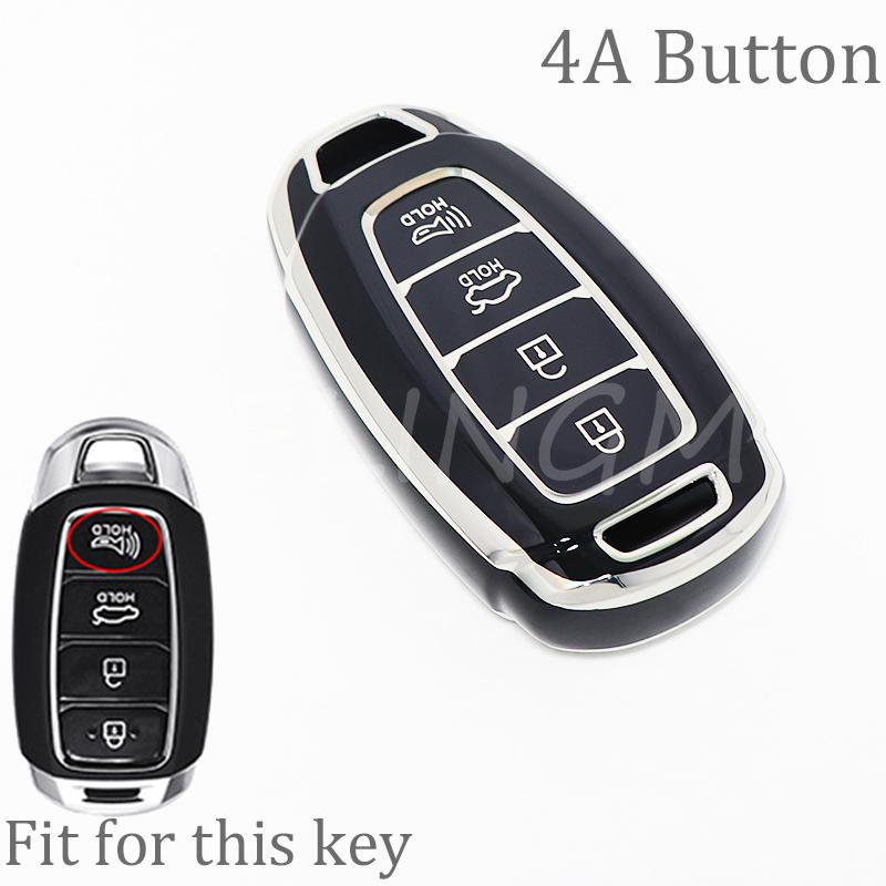 For Hyundai Kona Encino Solaris Azera Grandeur Ig Accent I30 Ix35 Santa Fe Palisade 3/4/5 Button Tpu Car Key Case Cover Keychain