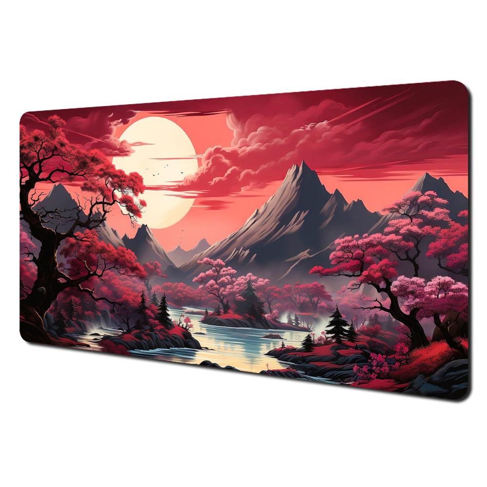 Visual aesthetic style full moon fantasy landscape large Mouse Pad Desk Mat NonSlip Durable Stitched Edge Gaming pad office rug