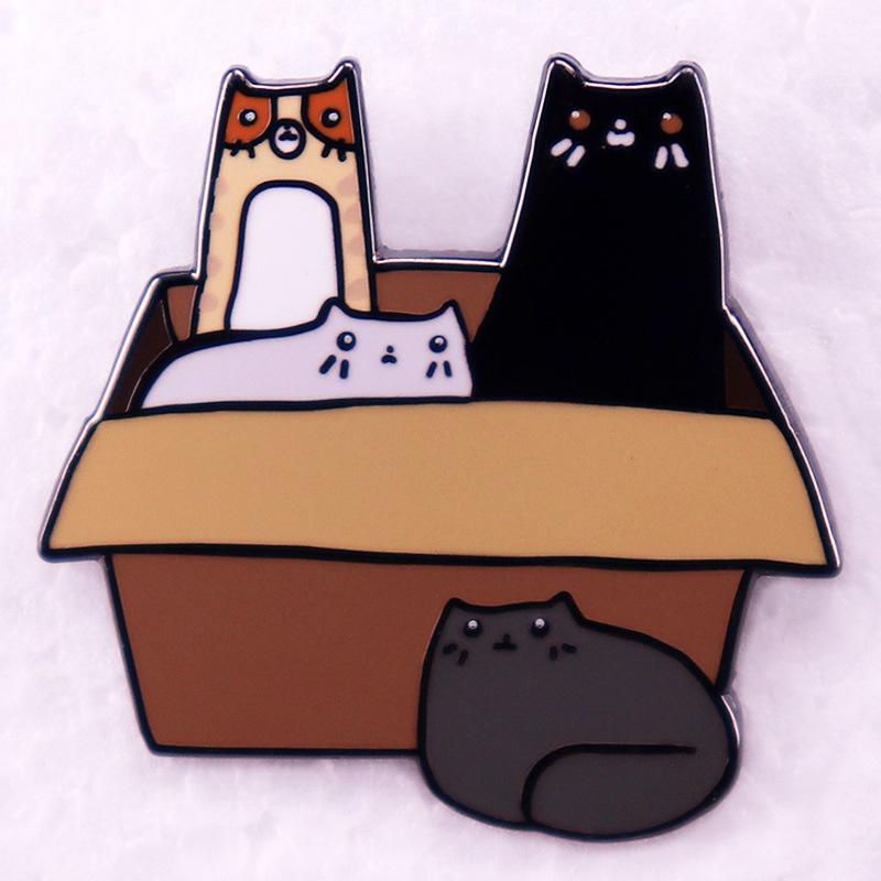 Cat Cardboard Box Brooch Cute 4 Cat Animal Badge Accessory