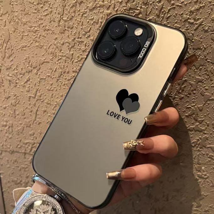 The new colored silver simple double love is suitable for Apple 17promax mobile phone case iphone15 Europe and America 14/16E.