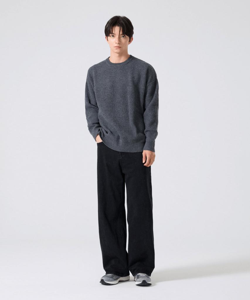 AGOD Crew Neck Rib Oversized Hazzi Knit [Charcoal]