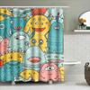 Brightly Colored Monsters Shower Curtain Set For Bathroom Decor Multicolor Cartoon Print Waterproof Fabric With Hooks (Blue)