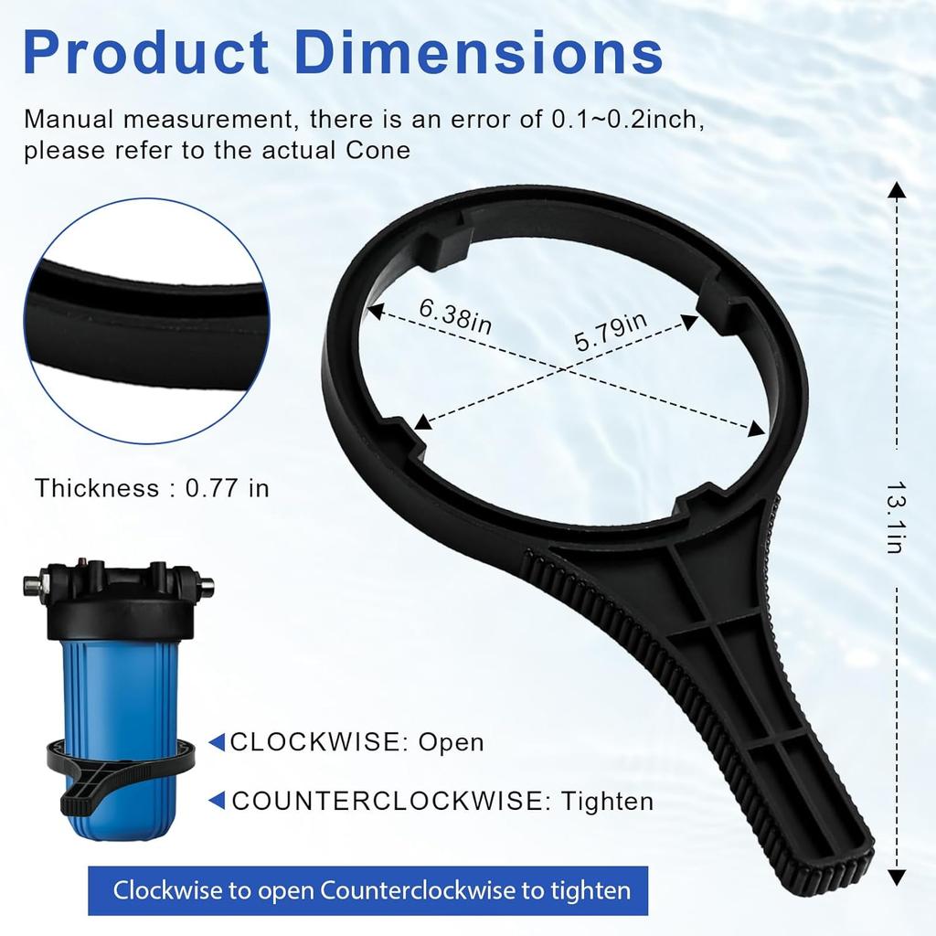 Heavy Duty Water Filter Wrench (6.38" Max Inner Diameter) For Big Blue-Style Filter Housings, Fit For Whole House Water Filter Systems Using 4.5"X