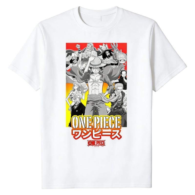 Straw Hat Pirates Full Crew One Piece TShirt Anime Group Graphic Print Crew Neck 100 Cotton Trendy Casual Street Fashion Tops