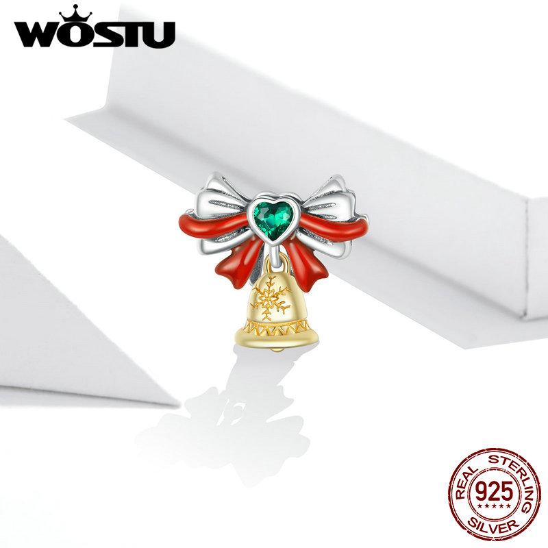 

WOSTU Merry Christmas Jingle Bell Металлический Шарм Подвеска из стерлингового серебра 925 пробы подходит для оригинального браслета DIY Изготовление ювелирных изделий 925 silver