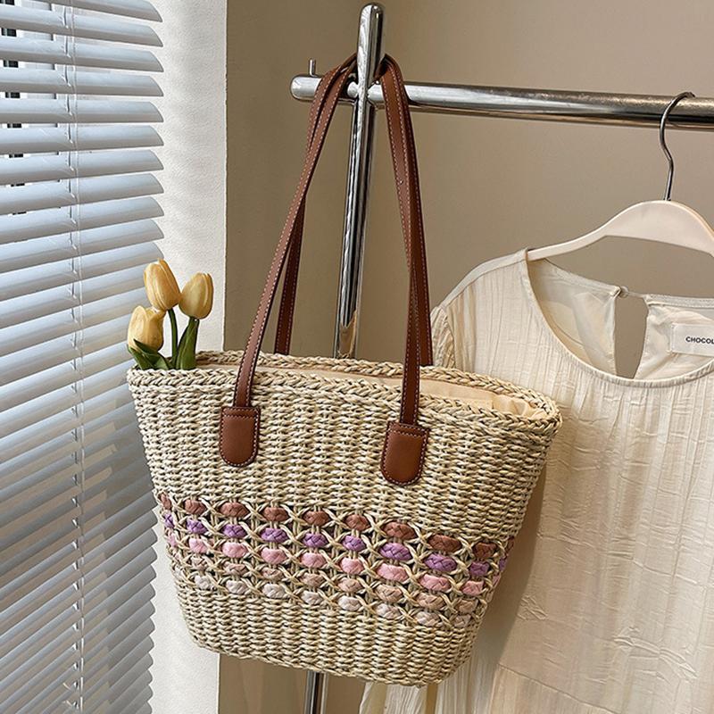 

Женская повседневная соломенная сумка ручной работы, летняя пляжная, легкая, тканая, большой емкости, на молнии, сумка-мессенджер через плечо 39x14x26cm