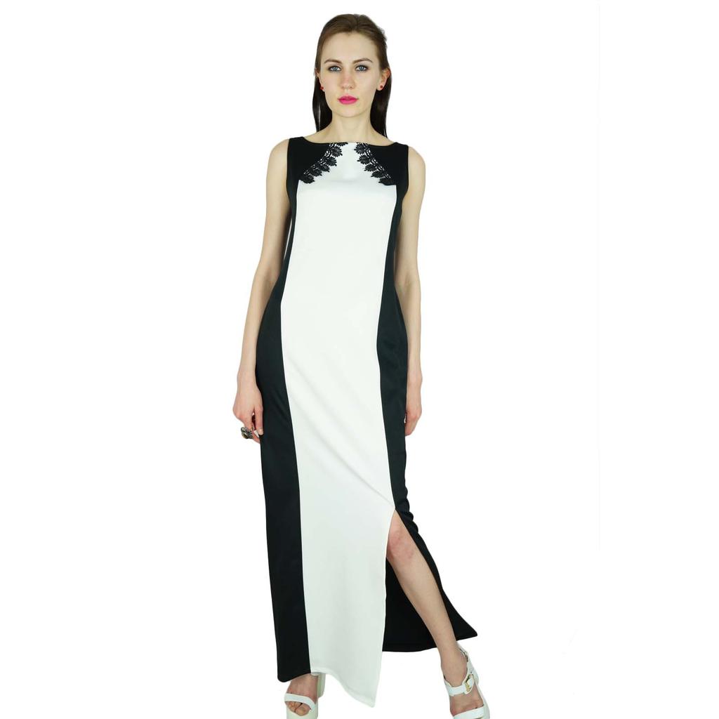 Bimba Women Long Maxi Dress Spandex Gown With Slit & Lace Casual Formal