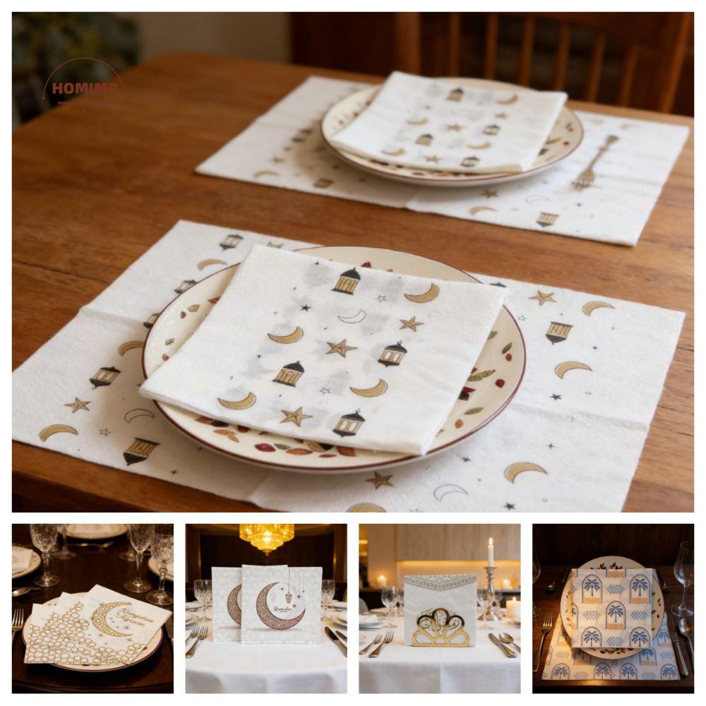20Pcs Printed Eid Al-Fitr Napkins Disposable Double Layer Ramadan Napkins Safe Fragrant Free Decorative Napkins