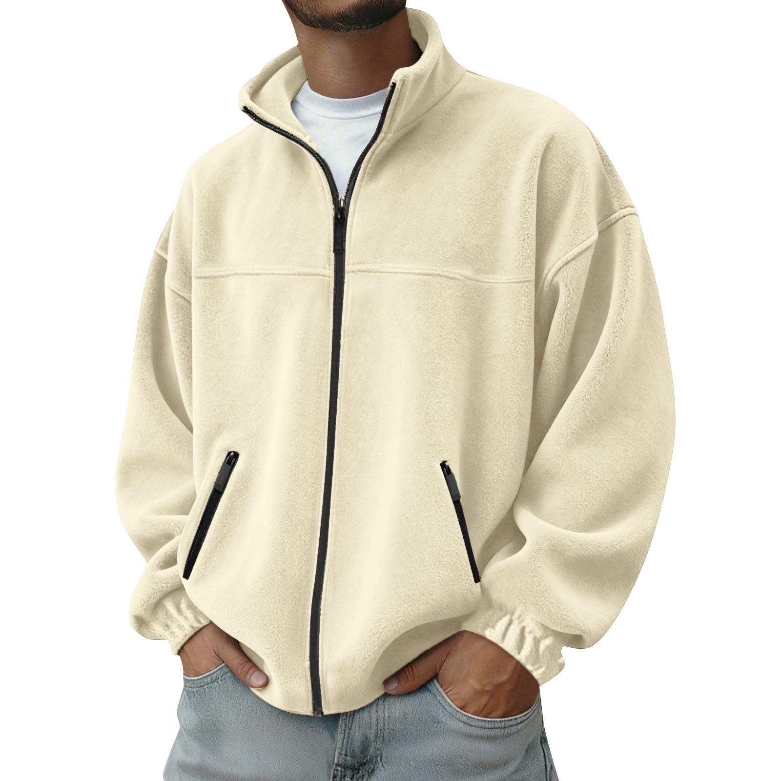 Men s Color Outdoor Zipper Stand Collar Jacket Casual Sports Plush Jacket XL бежевый