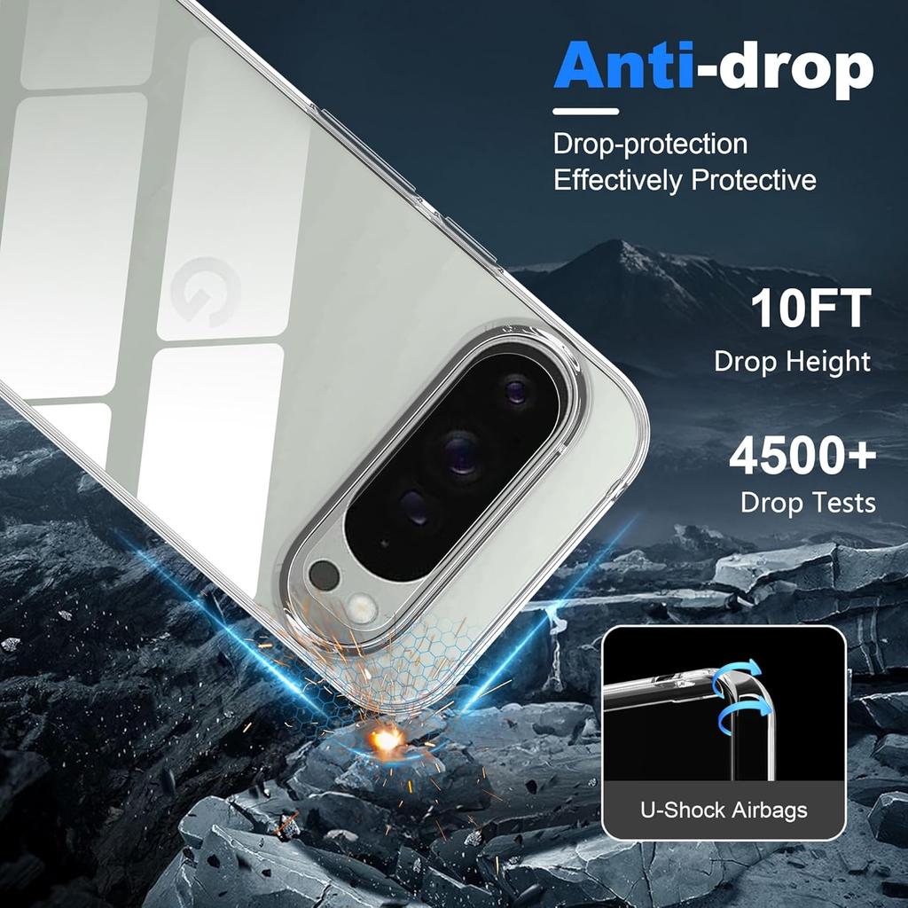 For Google Pixel 9/9 Pro Clear TPU Anti-Scratch Phone Case+2.5D Arc Edge Screen Protector