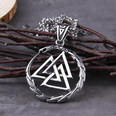 Viking Dragon Necklace Stainless Steel Men Ouroboros Pendant Norse Jewelry Hip Hop Biker Vintage Self-Devourer Necklace