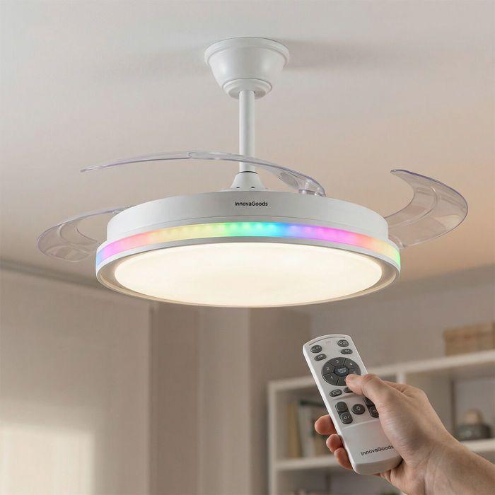 Ventilateur de plafond avec lumière LED RGB, pales rétractables, 6 vitesses, moteur DC et télécommande InnovaGoods VENTILATEUR