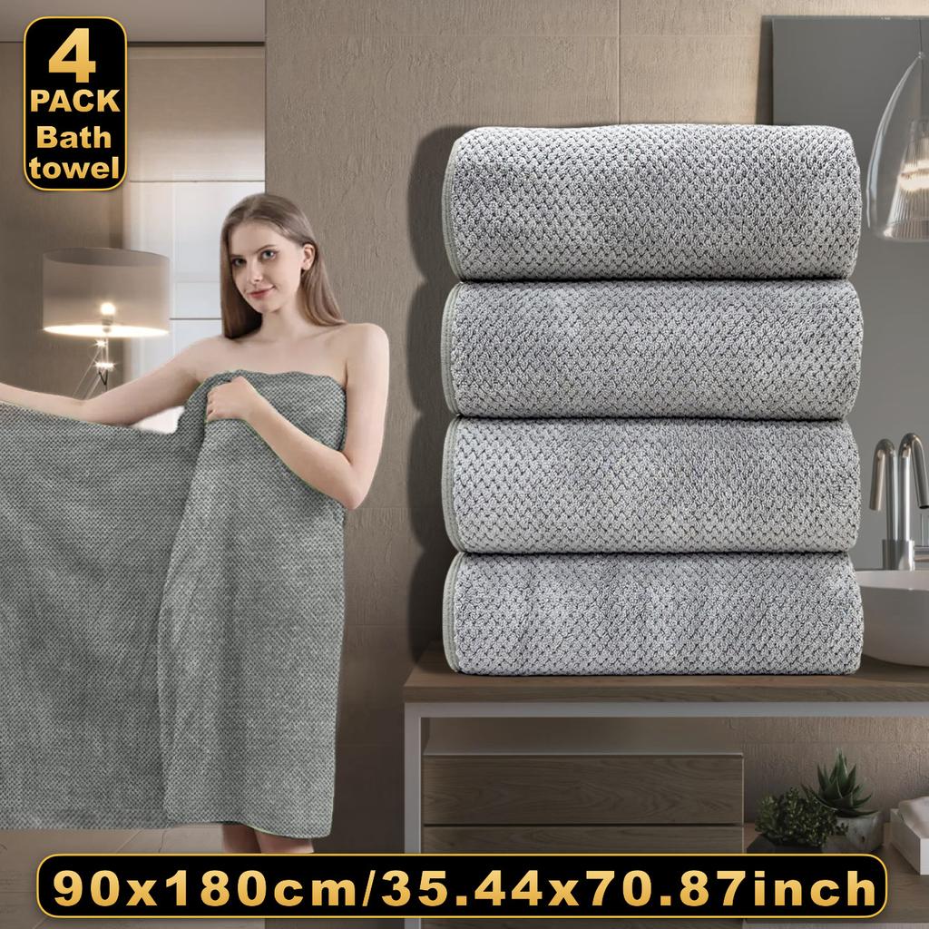 Coral Velvet Bath Towel Adult Bath Towel Four Suit Pineapple Check Thickened Coral Velvet Suit Warm and Comfortable Home Daily Necessities