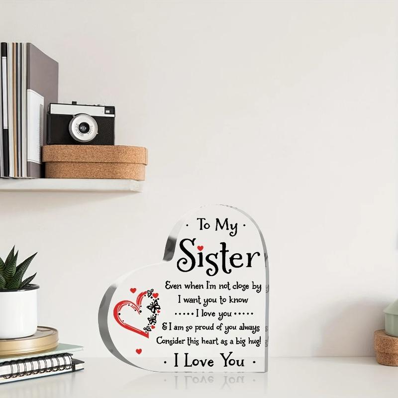 2D Flat Acrylic Heart-Shaped Sister Appreciation Gift Desktop Decoration Plaque, Home Decor Plaque Hanging Wall Art Decorative Garden Decoration for R