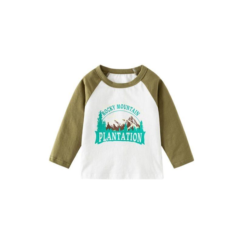Kids Letter Raglan Sleeve T-shirt Spring and Autumn Boys' round Neck Car Bottoming Shirt Children Casual Long Sleeves Tops
