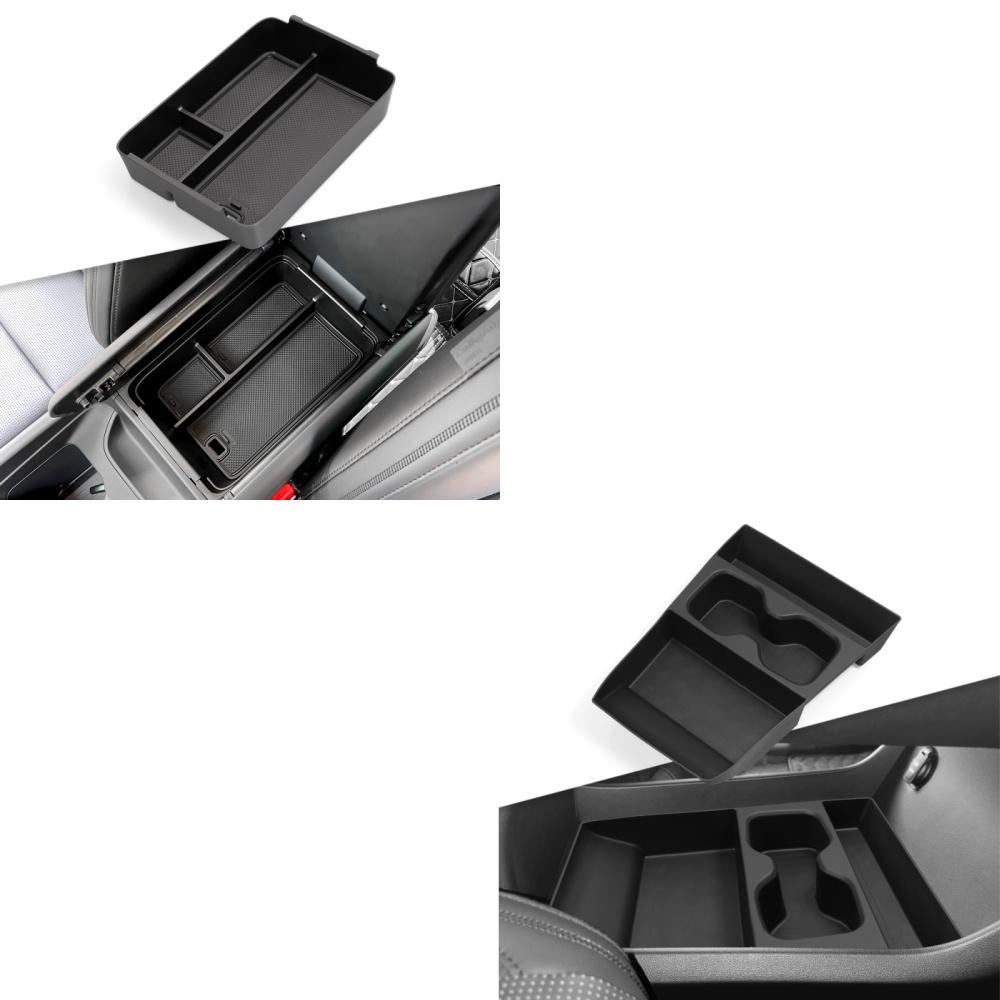 For Hyundai Santa Fe 2024 2025 Storage Box Cup Holder Anti Dirt Pad Car Interior Accessories Organizer Tidying Black