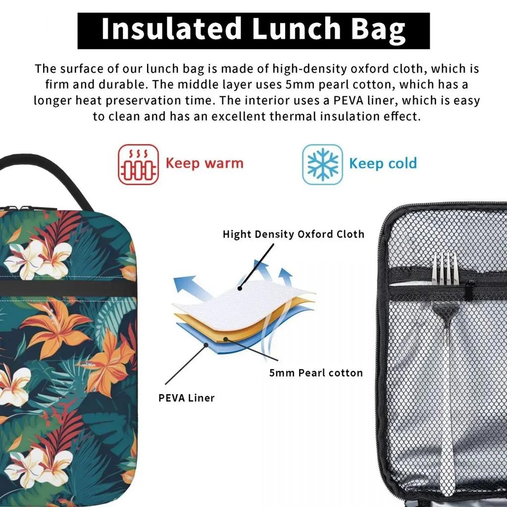 Insulated Lunch Bags Tropical Floral Lunch Bag Leaf School Lunch Box For Women Waterproof Insulated Cooler Bag Christmas Gift