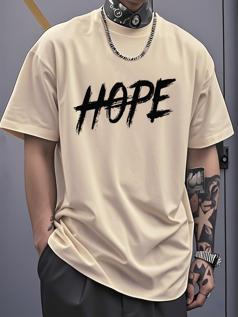 Unisex Crew Neck Tee Brush Text Hope Motivational Print Soft Cotton Short Sleeve Urban Street Loose Top For Optimistic Young Unisex